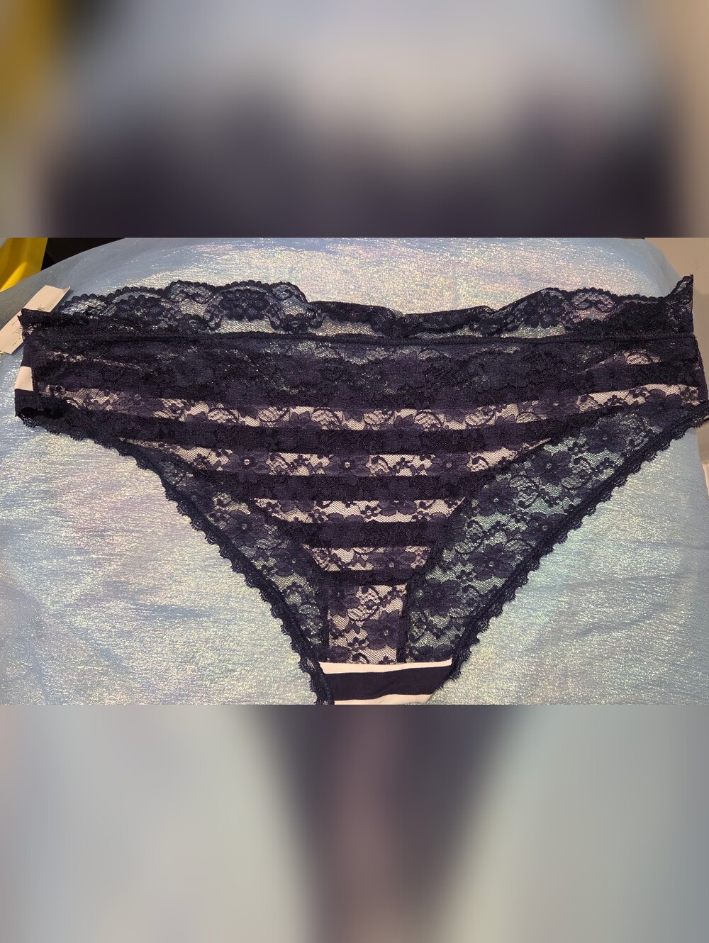 NWT 4X Striped Navy & White Lace Bikini Panty - Picture 2 of 2
